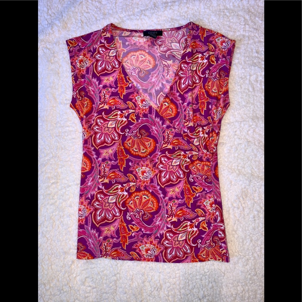 Chaps Pink Flower Wrap Top